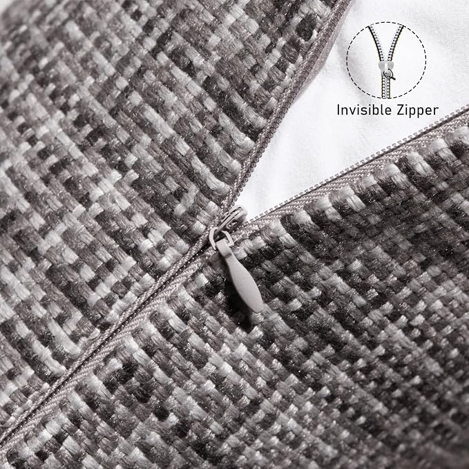 UGASA Outdoor Waterproof Throw Pillow Covers Pack of 2 Patio Water Resistant Pillow Cases Summer Woven Texture Decorative for Outside Garden Porch Yard Bench Tent 20x20 Inch, Grey