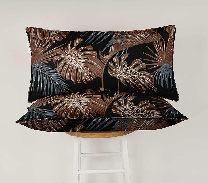 Indoor/Outdoor Polyester Fabric Lumbar Pillow Cover, All-Weather Waterproof Rectangular Cushion Case for Patio Furniture, 12 x 20 Set of 2 - Tropical-43