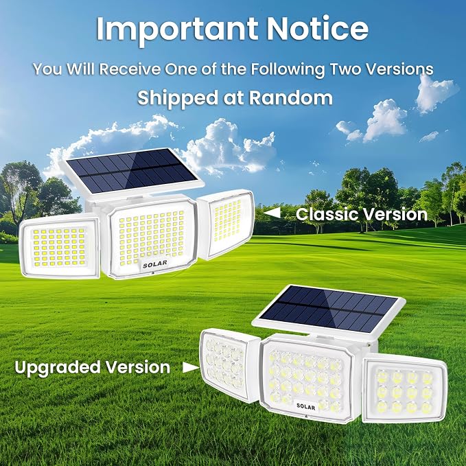 JEJOT White Solar Security Light Outdoor Super Bright LED, Motion Sensor Flood Light, 3 Heads 270° Wide Angle, Remote Control, IP65 Waterproof, 3 Modes (1 Packs)