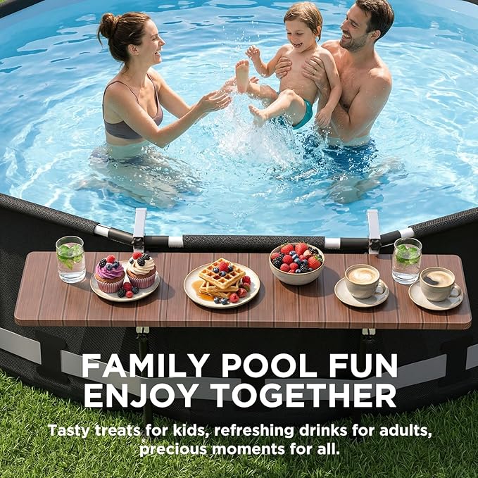 Utheer Folding Pool Bar Table for Above Ground Pools, Drinks Within Reach | Fits 1-3.5 in pool rails; 47.2 in tabletop supports 110 lb; keeps drinks and snacks within reach