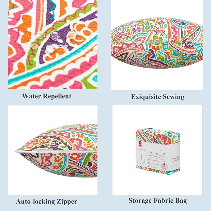 Outdoor Lumbar Pillow Covers 12X20 Inch, No Insert-Melora Paisley | Patio Lumbar Cases Pack of 2, Water-Repellent, Throw Pillowcase for Couch Garden Furniture