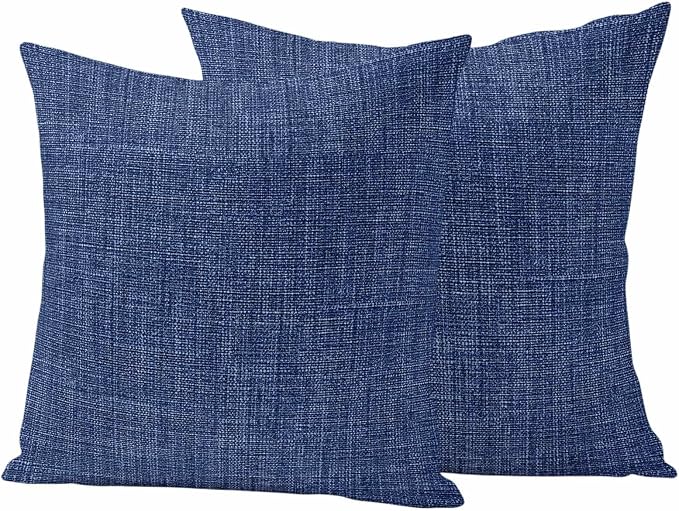Outdoor Waterproof Throw Pillow Covers Set of 2 Navy Blue Linen Pillowcases 26x26 Inches Farmhouse Pure Color Decorative Pillows Cushion Case Patio Pillows for Couch Bed Chair Garden