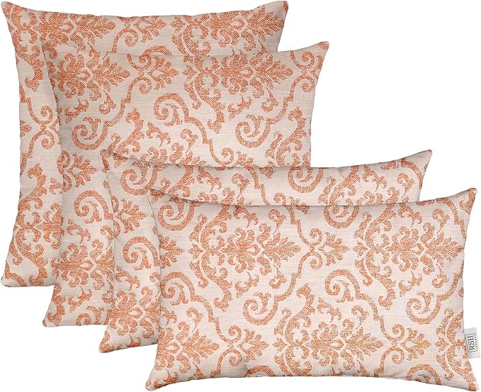 RSH DECOR: Sunbrella Lumbar & Square Pillows Set of 4 | 20" x 12" & 20" x 20" | Water and Fade-Resistant Performance Fabric | Outdoor Throw Pillows for Patio Furniture | Made in USA (Rialto Papaya)