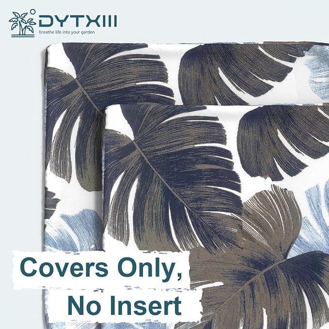 DYTXIII Pack of 2 Outdoor Waterproof Lumbar Pillow Covers ONLY, 12x20 Rectangle Decorative Double Printed Pillow Cases for Patio Couch Porch Furniture - Monstera Blue