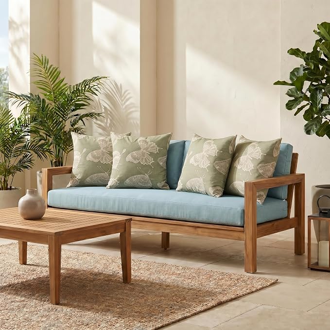 RSH DECOR: Sunbrella Square Throw Pillows Set of 4 | 24" x 24" | Water and Fade-Resistant Performance Fabric | Outdoor Pillow Covers with Down-Alternative Inserts | Made in USA (Farfalla Spring)