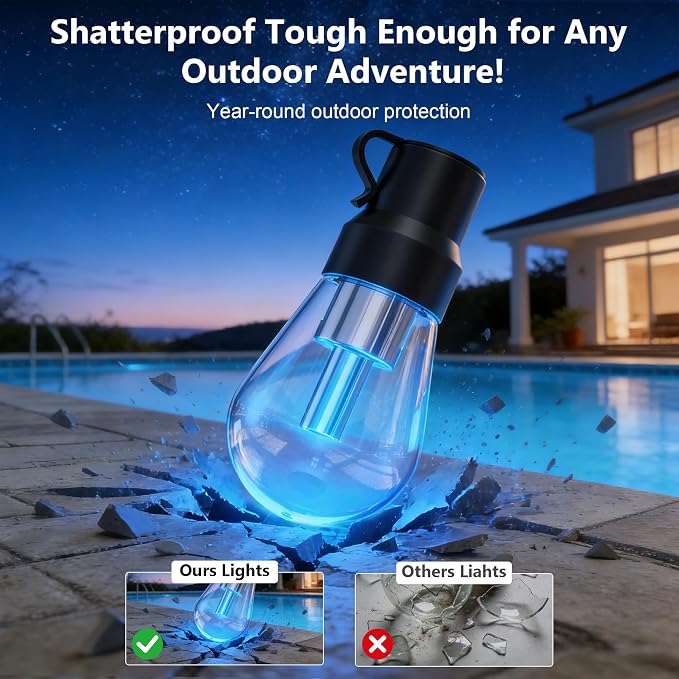 Beizelte Outdoor String Lights, 290FT RGB+IC Outside Light Dimmable Shatterproof LED Bulbs, IP67 Waterproof Chasing Effect Lighting DreamColor Patio Strip Lights for Backyard, Balcony, Outdoor Living