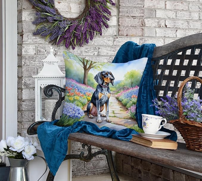 Caroline's Treasures Bluetick Coonhound Spring Path Throw Pillow Machine Washable, Indoor Outdoor Decorative Pillow for Couch, Bed or Patio, 18Hx18W