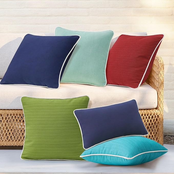 Unimatta Decorative Outdoor Water Repellent Throw Pillows with Inserts, Set of 4, 18" x18" Pillows for Patio, Backyard, Bed, Couch, and Patio Furniture, Aqua Green