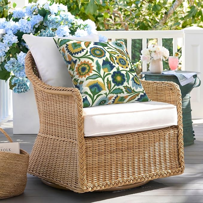 DYTXIII Pack of 2 Waterproof Outdoor Pillow with Inserts, 18x18 Square Patio Decorative Throw Pillow for Home,Sofa,Bench and Patio Furniture,Fiesta Floral