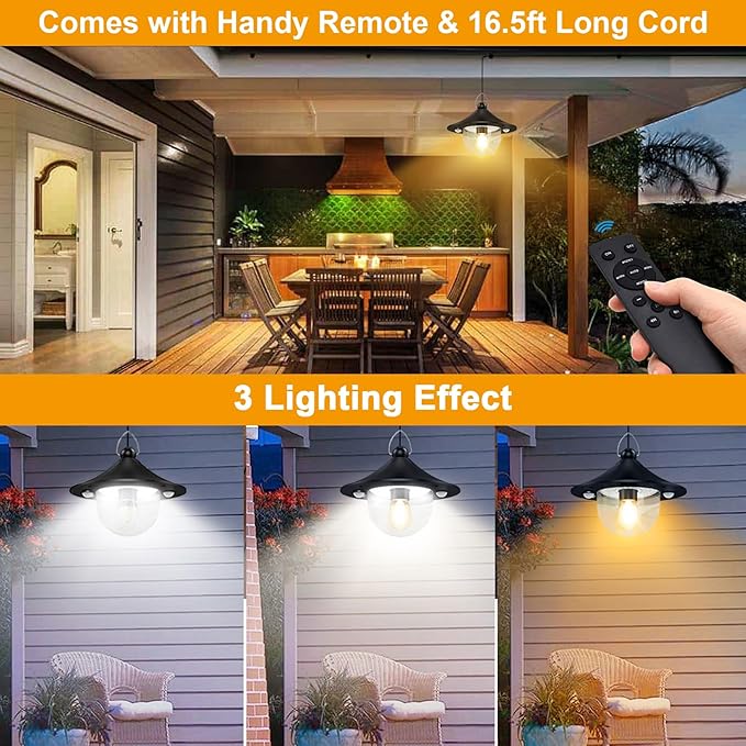 Solar Powered Shed Light Indoor Outdoor Pendant Lights with 2 Motion Sensor | Waterproof, Daytime Available, 3 CCT, Solar Hanging Lamp for Porch, Inside Home, Farmhouse, Gazebo, Chicken Coop