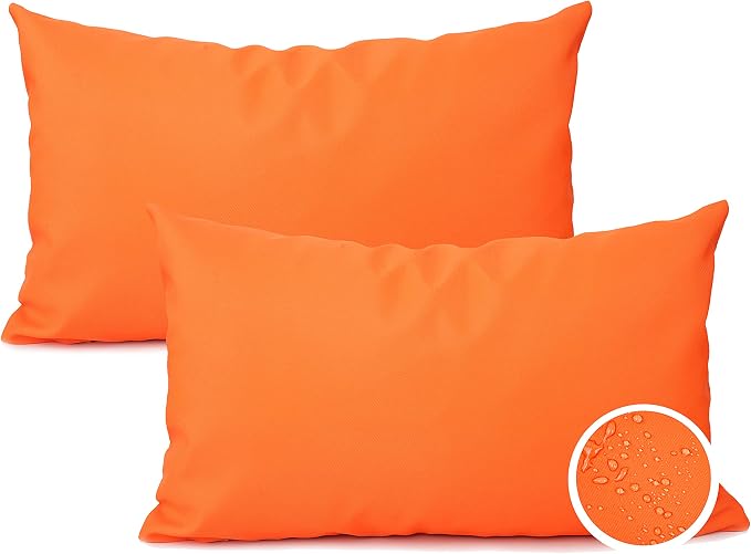 YOUR SMILE Pack of 2 Decorative Outdoor Waterproof Pillow Covers Garden Cushion Sham Throw Pillowcase Shell for Patio Tent Couch (Orange, 12''x20'')
