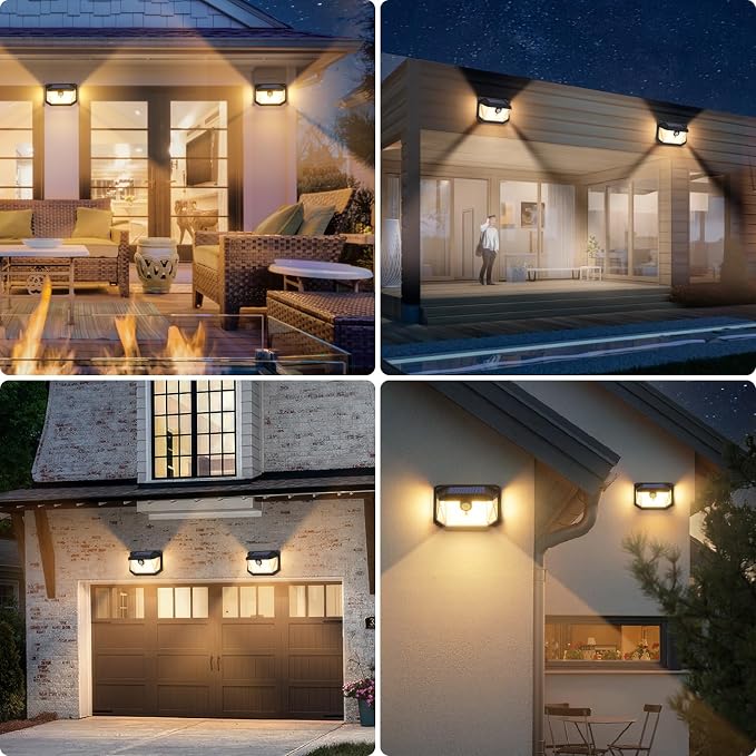 Solar Outdoor Lights, 4-Pack 178 LEDs Motion Sensor Wall Light with 270° Wide Angle & 3 Modes, Waterproof 3000K Solar Powered Security Light for Patio Garden Garage Front Door