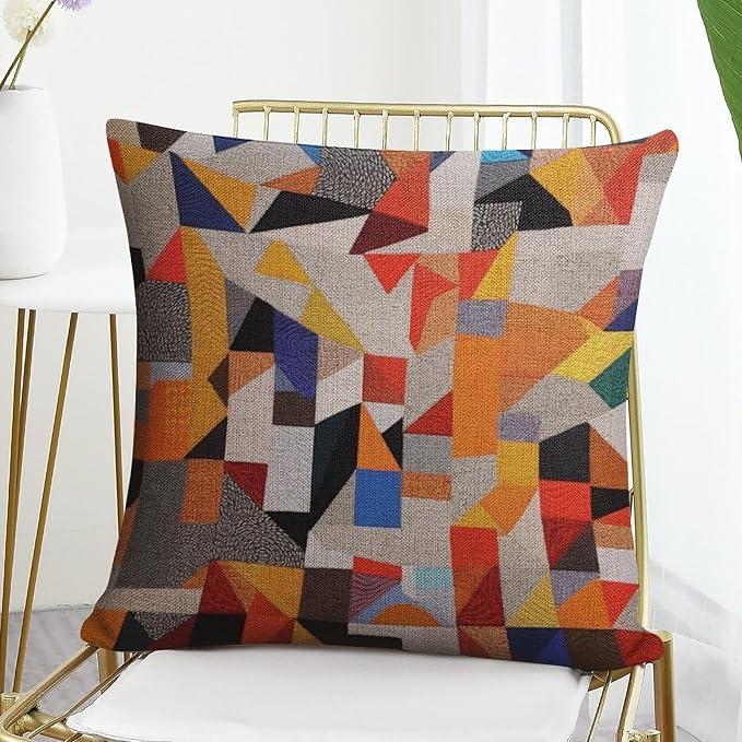 Decorations Pillow Covers Colorful Retro Abstract Pillowcase Colorful Fun Aesthetic Mid Century Modern Gomestry Couch Throw Pillows Home Decor Throw Pillows Cover 18"x18"