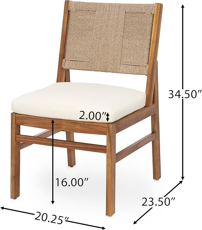 Merax Outdoor Farmhouse Acacia Wood Dining Set of 5, Patio 31.5" Square Dining Table, 4 Wicker Back Dining Chairs with Cushions for Deck, Yard, Porch, Weather Resistant, Easy Assembly, Cream+Teak