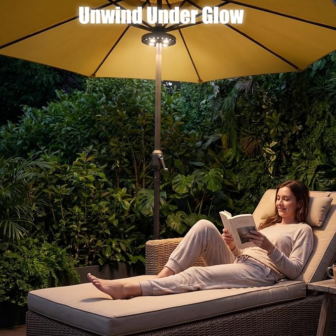 Patio Umbrella Light 3 Brightness Modes Cordless,with 28 Cool White LEDs-4 * AA Battery Operated Umbrella Lights,Fits 1.15"-2" Umbrella Poles,for Patio Umbrellas,Camping Tents and Indoor Use