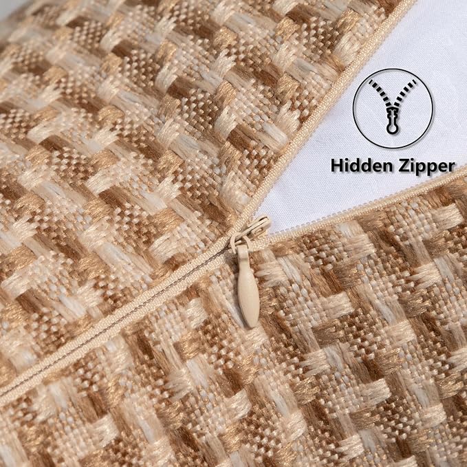 Kevin Textile Outdoor Waterproof 22"x22" Pillow Covers 2 Pack, Light Brown | Water Resistant Weaving Faux Linen Texture Throw Pillow Covers, Outside Decorative Pillowcases for Garden Patio Balcony Couch
