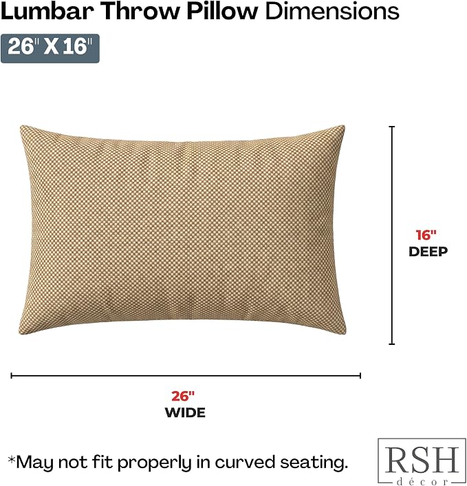 RSH DECOR: Jumbo Lumbar Throw Pillows Set of 4 | 26" x 16" | Indoor Outdoor – Patio, Lounge, Adirondack | Water & Fade-Resistant | Includes Down-Alternative Inserts | Made in USA (Trixie Wicker)