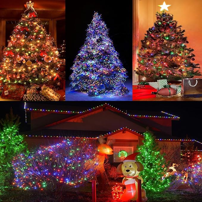 264ft 800 LED Christmas Tree String Lights Outdoor Fairy Lights Plug in, Expandable Green Wire Clear Bulbs Mini Lights 8 Modes, Xmas Wedding Party Decoration (Multicolor)