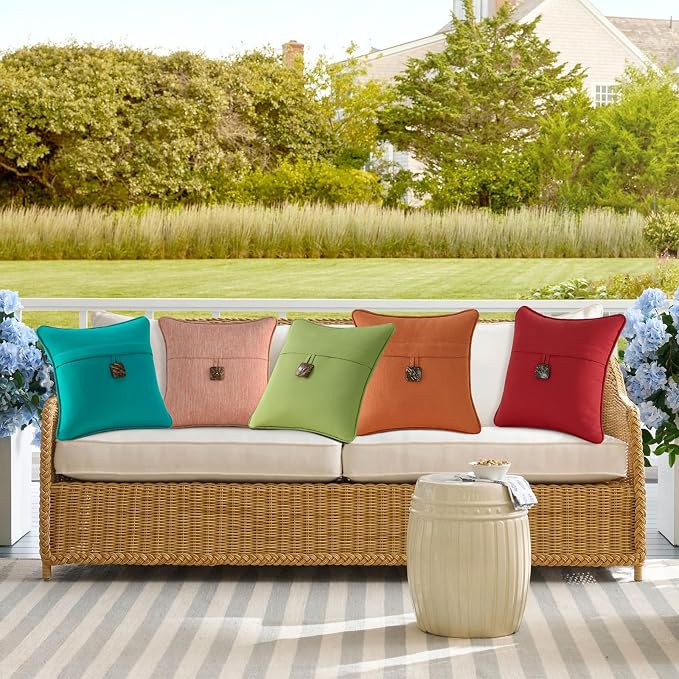 Outdoor Sunbrella Decorative Pillows with Coconut Button Pack of 4, 16" x 16" Outdoor Pillow Set for Couch Bed Throw Patio Sofa, Canvas Ginkgo