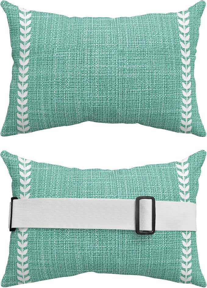 Bohemia Outdoor Lumbar Pillows 12x20 Set of 2, Modern Minimalist Lines Art Teal Waterproof Throw Pillow Covers with Insert, Decorative Support Pillows for Lounge, Chaise