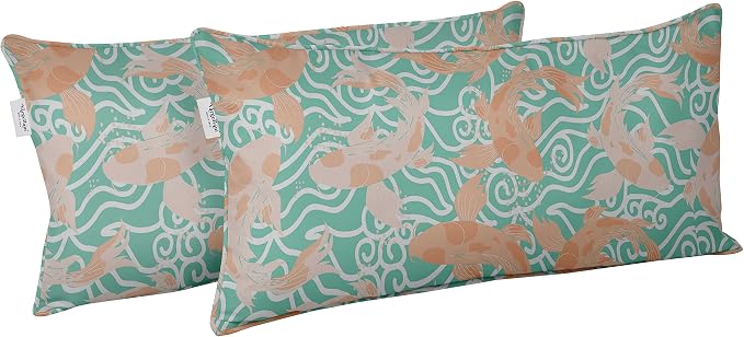 Indoor/Outdoor Polyester Fabric Lumbar Pillow Cover, All-Weather Waterproof Rectangular Cushion Case for Patio Furniture, 12 x 24 Set of 2 - Fish-45