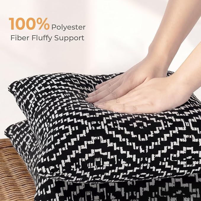 Outdoor Pillows, Patio Decorative Pillows Pack of 2, Waterproof Throw Pillows for Outdoor Furniture, 16× 16 Comfortable Spring Outdoor Pillows for Bed, Couch, Sofa, Black Geometric
