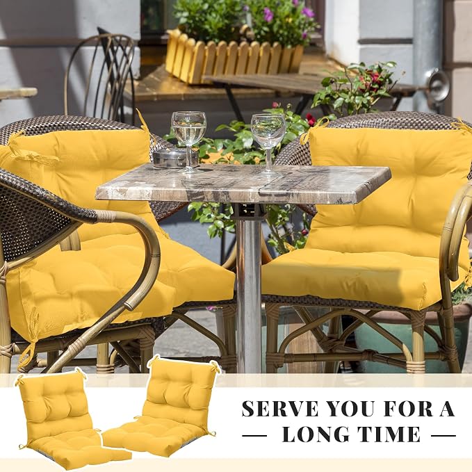 Marsui 4 Pcs Outdoor Indoor High Back Chair Cushions Patio Furniture Tufted Pillow with Ties Water-Resistant Replacement Outdoor Rocking Chair Cushions, 42 x 21 Inches (Yellow,Solid Color)