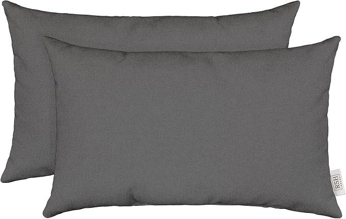 RSH DECOR Outdura 26" x 16" Lumbar Throw Pillows Set of 2 | Water and Fade-Resistant Performance Fabric | Outdoor Pillow Covers with Down-Alternative Inserts | Made in USA (Zinc Charcoal Grey)