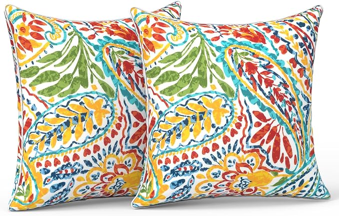 LVTXIII Outdoor/Indoor Throw Pillows, Decorative Patio Accent Pillows, Fluffy Water Repellent Garden Cushions for Home Patio Coach Sofa Use, 18×18 Inch, Pack of 2, Paisley Multi