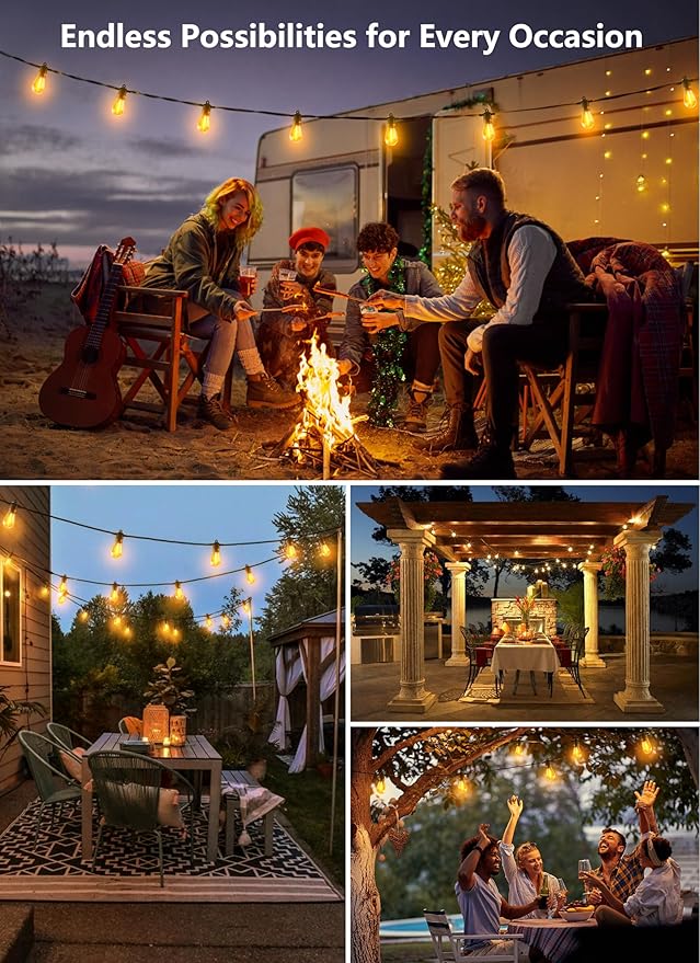 Brightown LED Outdoor String Lights for Patio 100FT with 32 Shatterproof S14 Vintage Edison Bulbs, Waterproof Outside Hanging Lights for Backyard Deck Garden Party Xmas Decor, 2700K | S14 Vintage Edison Bulbs, IP65 Waterproof Outside Hanging Lights for...