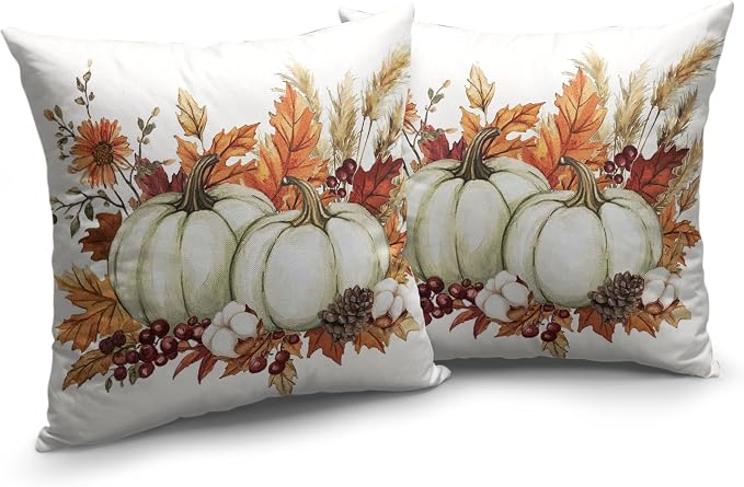 Fall Pumpkin Pillow Covers 22x22 Set of 2 Autumn Harvest Throw Pillow Covers Maple Leaves Pillowcase Thanksgiving Cushion Case for Home Decor Outdoor Sofa
