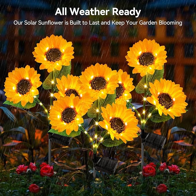 KOOPER Solar Lights Outdoor Garden Decor - Upgraded 3 Pack Solar Garden Lights with 9 Bigger Sunflower Lights, Solar Flowers Outdoor Waterproof for Flower Bed Yard Decor, Gift for Women Mom Grandma