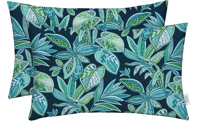 RSH Décor - Jumbo Lumbar Throw Pillows – Set of 2 | 26"x16" | Outdoor Use–Patio, Lounge, Adirondack,Deck | Water&Fade-Resistant | Includes Down-Alternative Inserts | Crestwood Marine-Made in USA