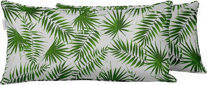 Indoor/Outdoor Polyester Fabric Lumbar Pillow Cover, All-Weather Waterproof Rectangular Cushion Case for Patio Furniture, 12 x 24 Set of 2 - Leaves-76