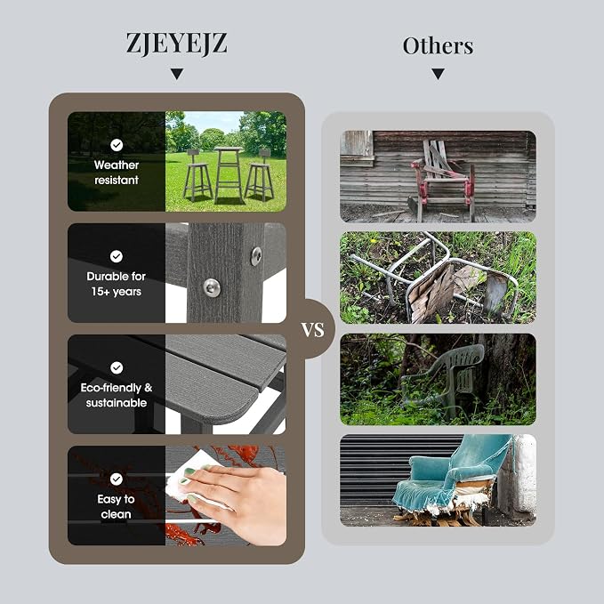 Outdoor Bar Table, HDPE Patio Bar Table, Weather Resistance Outdoor Balcony Tables for Spas, Cafes, Swimming Areas, Lodges and Hotels - Grey