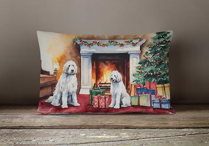 Caroline's Treasures DAC2692PW1216 Komondor Cozy Christmas Throw Pillow Machine Washable, Indoor Outdoor Decorative Pillow for Couch, Bed or Patio, 12HX16W