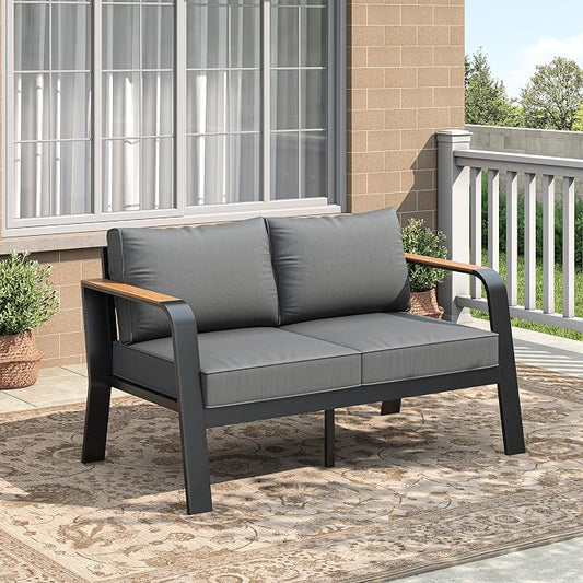 Garvee Outdoor Loveseat Aluminum Patio Furniture Sofa All-Weather Metal Outdoor Couch with Cushions Modern Outdoor 2 Seats Sofa for Garden, Balcony, Deck, Backyard, Dark Grey