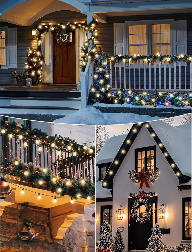 SUNSGNE G40 Round Christmas Lights Outdoor, 25ft Vintage Christmas Globe Lights with 27 5W Frosted White Lights(2 Spare) for Outdoor Garden Party Wedding Backyard Patio Decor, Green Wire