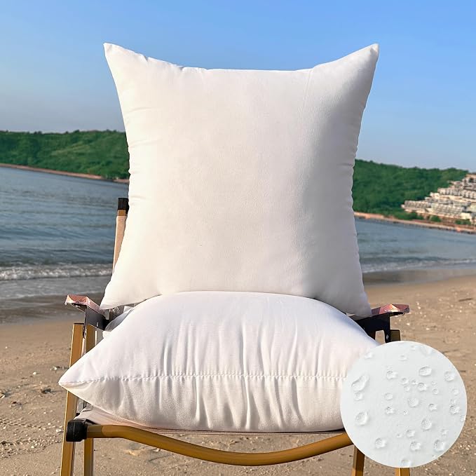 20 x 20 Outdoor Pillow Inserts Large Throw Pillow Inserts Pack of 2 Water Resistant Patio Furniture Pillows Decorative Porch Couch Pillows Premium Square Sofa Pillow, White