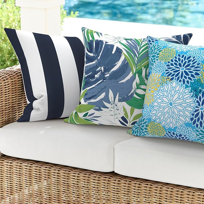 DYTXIII Pack of 2 Waterproof Outdoor Pillow with Inserts, 18x18 Square Patio Decorative Throw Pillow for Home,Sofa,Bench and Patio Furniture,Islamorada Blue Green