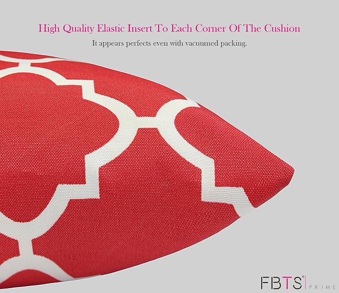 Pack of 2 Outdoor Waterproof Decorative Throw Pillow Covers for Patio Furniture, 18x18 Inch Fade Resistant Patio Garden Cushions for Couch Bed Sofa, Geometric Red