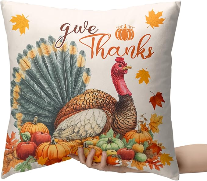Set of 2 Thanksgiving Throw Pillow Covers 20x20 Turkey with Autumn Pumpkin Pillow Covers Fall Harvest Pillow Case Square Cushion Case for Living Room Couch