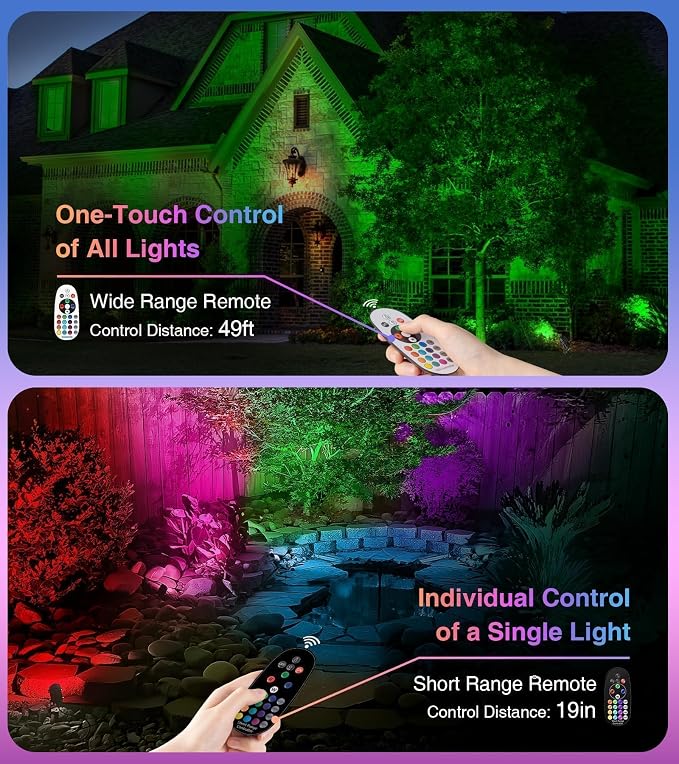 SUNVIE Spot Lights Outdoor 12W RGBW Color Changing Landscape Lights with Remote Control 120V RGB Landscape Lighting Waterproof Outdoor Spotlights for Yard Garden Patio Lawn Decorative, 4 Pack