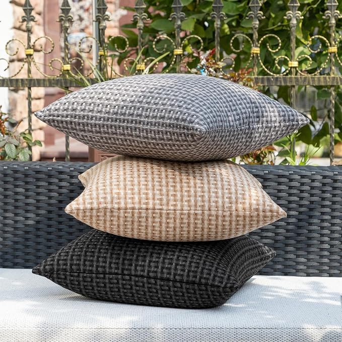 Kevin Textile Outdoor Waterproof 14"x24" Pillow Covers 2 Pack, Black | Water Resistant Weaving Faux Linen Texture Throw Pillow Covers, Outside Decorative Pillowcases for Garden Patio Balcony Couch