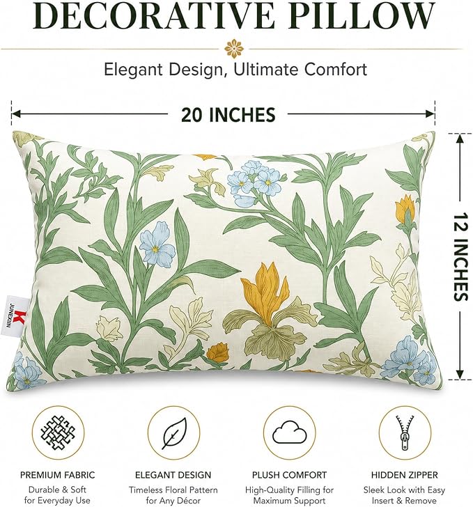 Pack of 2 Patio Lumbar Pillows 12"x20" | Fade Resistant Outdoor Waterproof Lumbar Pillow with Inners Decorative Garden Lumbar Cushions for Home Patio Terrace Sofa