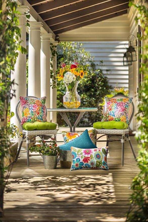 Pillow Perfect Bright Floral Indoor/Outdoor Throw Pillows, 2 Count, Lumbar - 11.5" x 18.5", Blue/Purple Gregoire