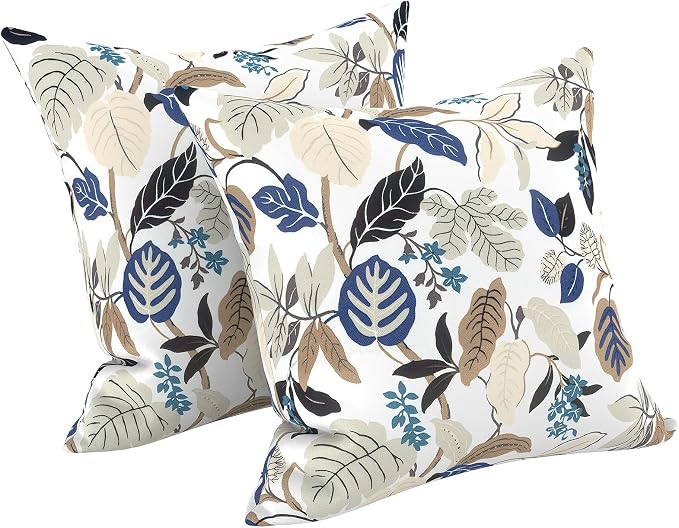LVTXIII Outdoor Throw Pillows, Decorative Throw Pillows with Inserts, 16"x16" Square Pillows for Bed, Couch, Sofa and Patio Furniture, Set of 2, Breeze Leaves Beige