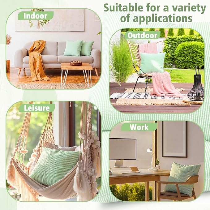 Huhumy Green Throw Pillow Cover 18" x 18" for Home Decoration Striped Modern Style Decorative Cushion Covers No Inserts Seersucker Pillow Cover for Living Room, Chair, Bed, Couch, Set of 4