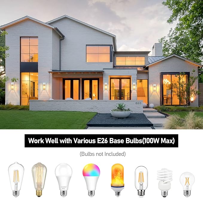 BesLowe Outdoor Wall Light Fixtures, White Exterior Wall Lanterns | Waterproof Metal Construction, Rust-resistant, Quick & Easy Installation, Clear Glass Shades & Standard E26 Socket