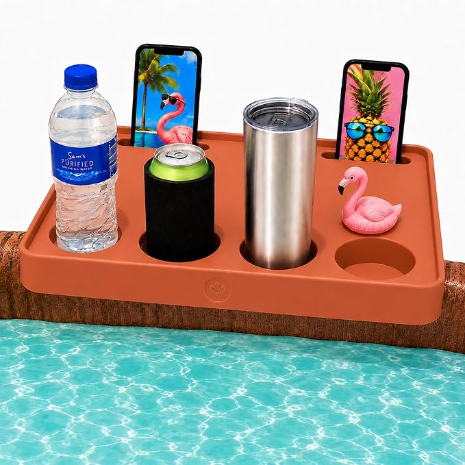 Above‑Ground Pool Table Tray with Cup Holders – Fits Intex, Coleman & Bestway Metal Frame Pools – Adjustable Drink & Snack Table with Phone Slots for Poolside Use